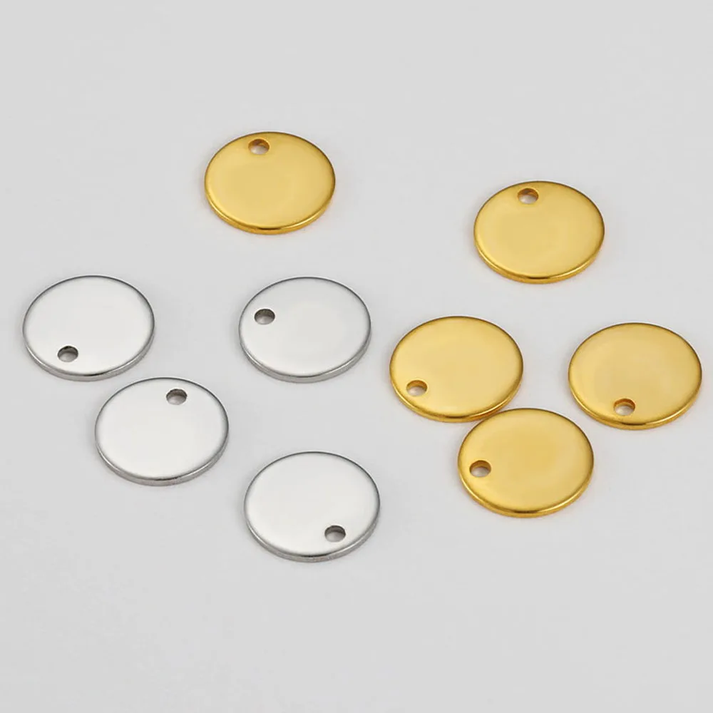 20pcs Stainless Steel Round Coin Charms 8-15mm Blank Golden Stamping Dog Tags for DIY Jewelry Making Bracelet Necklace Pendants