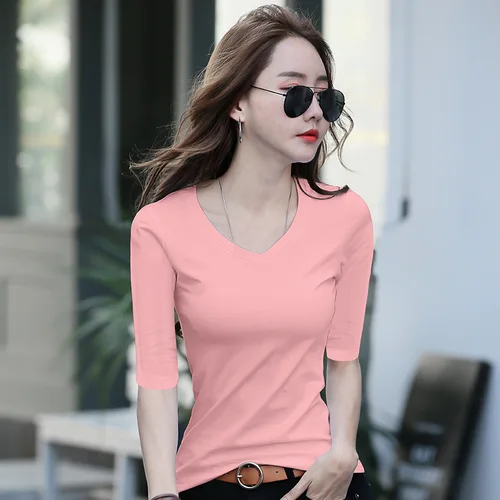 Imagen 2 del producto MRMT 2025 nueva camiseta para mujer, camiseta de manga media para mujer, camiseta de media manga para mujer, camisetas ajustadas con cuello en V