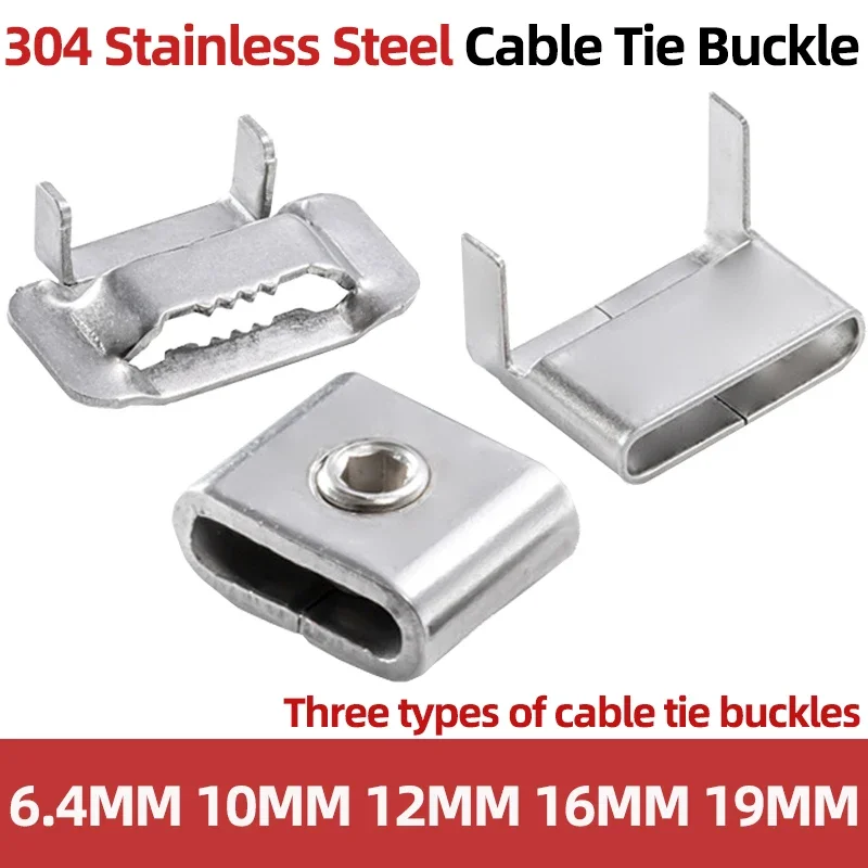 304 Stainless Steel Cable Tie Buckle 6.4/10/12/16/19mm L-type Turnbuckle Wrap Zip Ties Packaging Tooth Buckle Connector