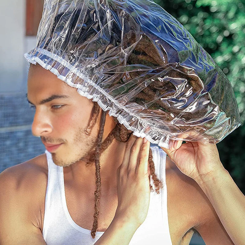 30/38cm Oversized Transparent Pvc Shower Cap Reusable Thickened Waterproof For Long Braids Hair Oil Baking Bathing Women Men