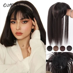 OLACARESynthetic Headband Bangs Extension Fake Hair Blunt Fringe with Long Sides For Women Natural Flase Black Brown Blonde Bang
