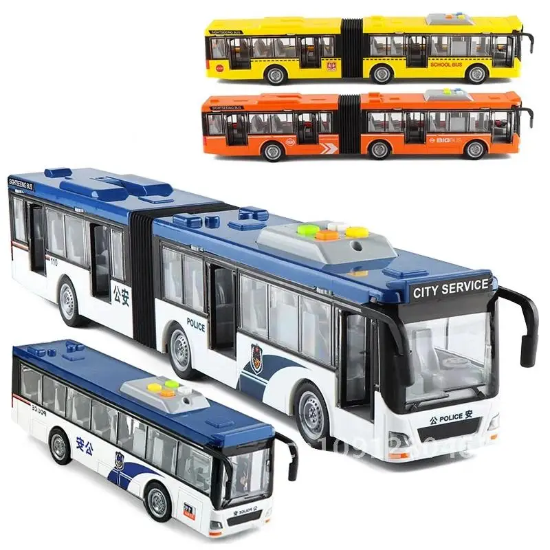 Articulated Bus Die Casting Model Large Simulation Inertia Sound Light Double Section Bus Campus Car Toys For Kids