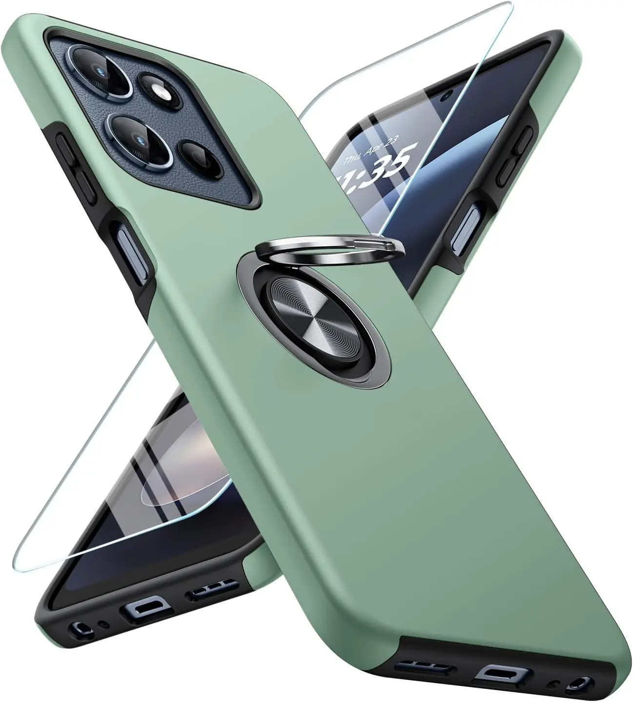 

Military-Grade Shockproof Phone Case with 360° Rotating Ring Stand & Screen Protector for 6.7" Motorola Models