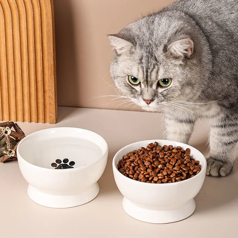 New Cat Feeding Water Bowl Puppy Elevated Ceramic Drinking Eating Bowls Dog Food Feeder Cats Feeding Dish Protect Cervical Spine