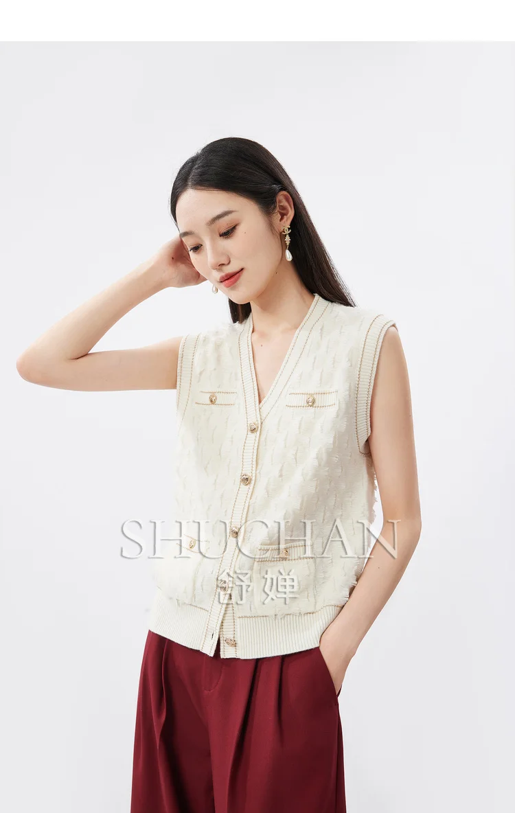 1OO% Wool Knitted Vest 2024 Autumn Korean Style Clothes Single Breasted Knitted Vest Women  Sueter Mujer Invierno