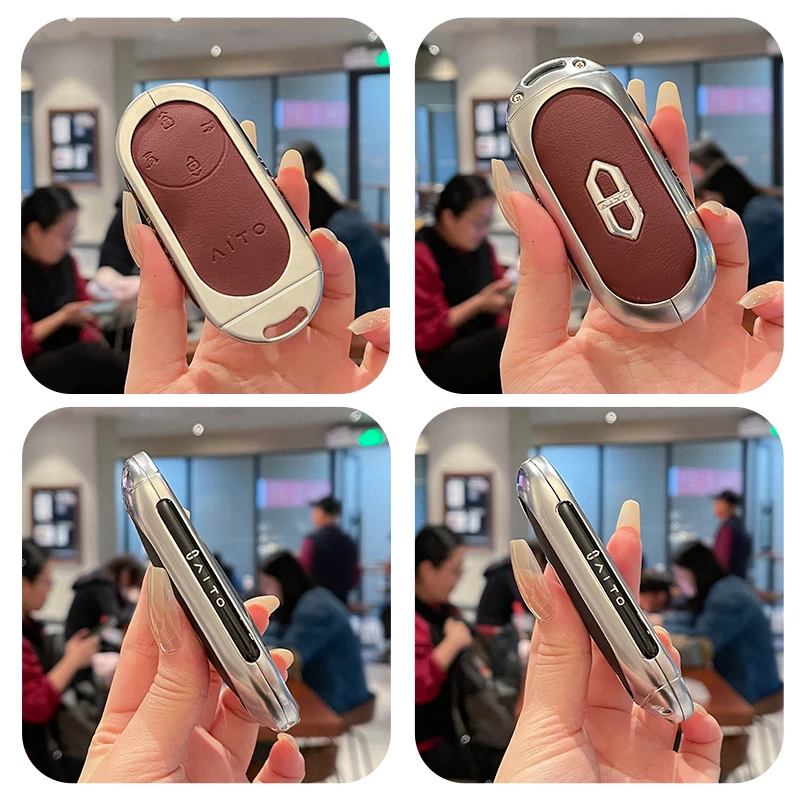 

For Huawei Ask World M9 Key Premium Leather Zinc Alloy Car Key Protection Cover Keychain Key Holder Bag Vehicle Key Secure Fob