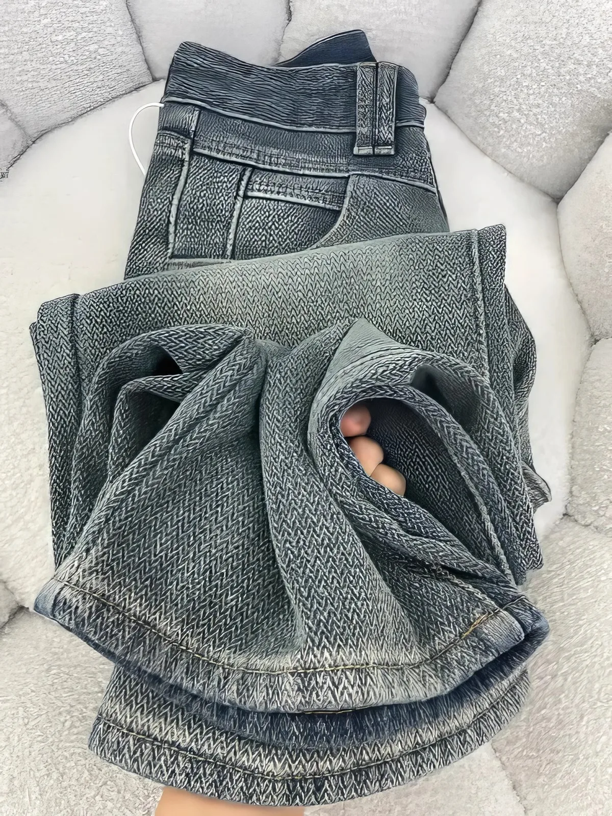 

Retro Wheat Ear Straight Leg Jeans Women's Autumn New plus Size High Waist Hip Concealing Slim Loose Wide Leg Pants