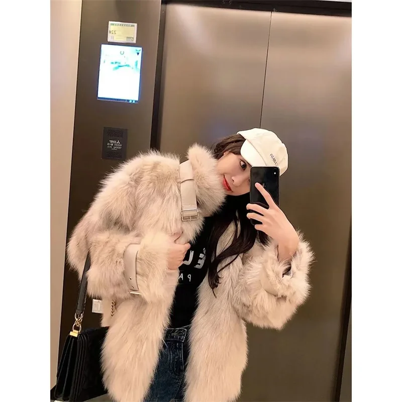 Female Coat 2024 New Imitation fox fur Environmentally Friendly fur Women Coat Short Leather Buckle Warm Loose Thick Furry Coat