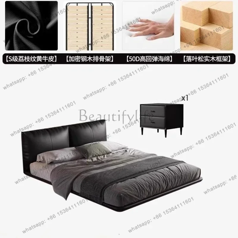 Modern Home Furniture Luxury King Size Leather Double Bed Frame With Led Queen Lit 2 Personnes