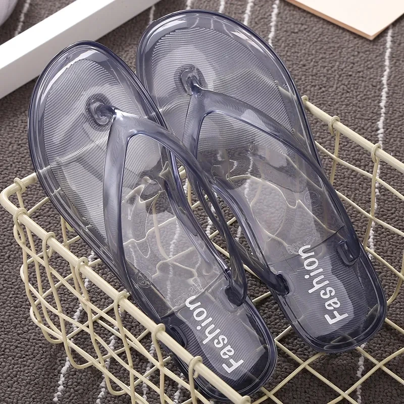 Summer Beach Flat Clear Flip Flops Girls Transparent Slippers Female Jelly Shoes Plain Color Women\'s Flip-Flops Ladies Slides