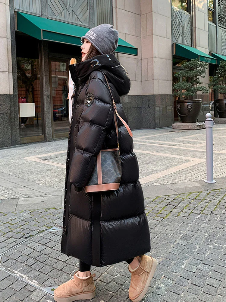 Chaquetas largas de plumón de pato blanco para mujer, Parkas delgadas con capucha, abrigos gruesos y cálidos, ropa de abrigo para mujer, invierno, nuevo, 2024