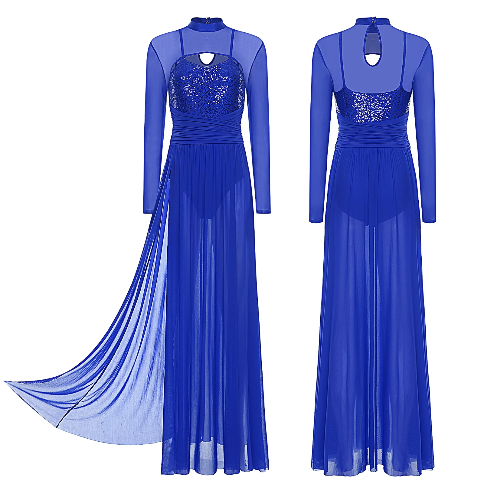 إمرأة الحديثة فستان رقص غنائي كم طويل ثياب فلوي فستان ماكسي الترتر الباليه الجمباز المعاصرة Dancewear ازياء