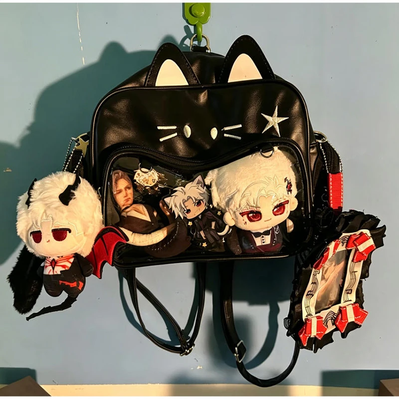 Umhängetasche, Katzenförmige Ita-Tasche mit transparentem Sichtfenster für Abzeichen, Pins und Puppen, leichte, niedliche Mode-Rucksäcke – Detail 16