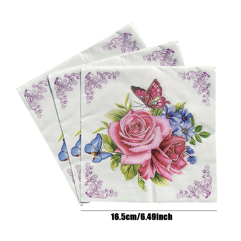 20pcs Vintage Flower Butterfly Pattern Napkins Disposable Paper Towels Wedding Birthday Decor Handkerchiefs Tissue Home Supplies