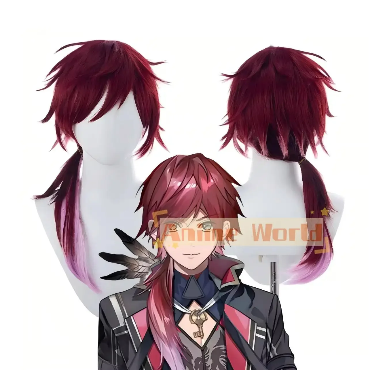 Vtuber NIJISANJI Auren Iroas Red Low Ponytail Cosplay Wig Halloween Carnival Party Props Synthetic Hair Heat Resistant Fiber