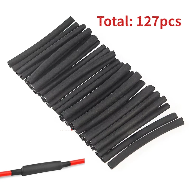 127 قطعة مجموعة أنابيب الانكماش الحراري 2:1 أنبوب أسود مقاوم للحرارة سلك توصيل كهربائي كابل التغطيه العازل #2