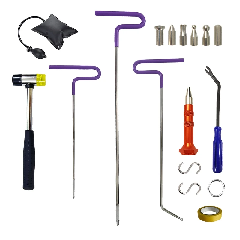 18Pc Damage Repair Hook Rods Kit For High Point Repair Door Dings Remover Auto Paintless Hail Damage Removal Tools