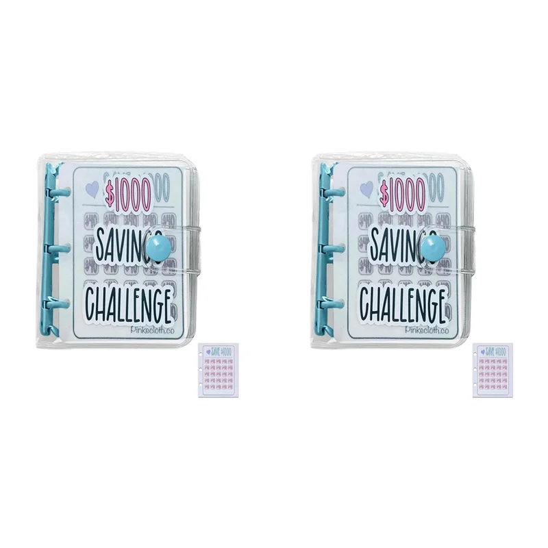 Segregator do wyzwania oszczędzania 2X 1000, miesięczny książka do wyzwań oszczędzania pieniędzy z kopertami, mini segregator budżetowy (niebieski)