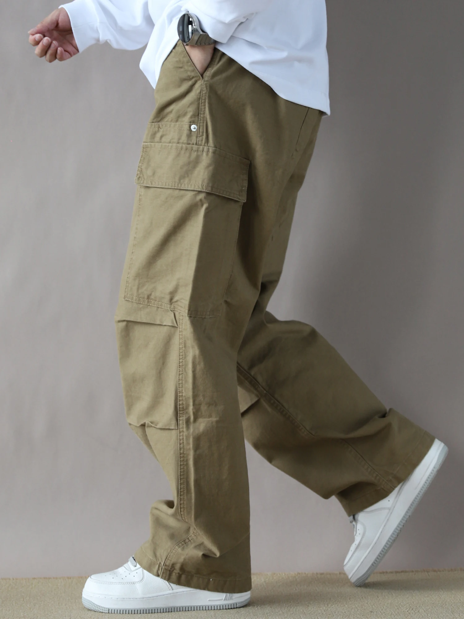 

American Camouflage Work Pants Men Loose Straight Casual Trousers Khaki Color Multi Pocket Retro Men's Casual Cotton Pants