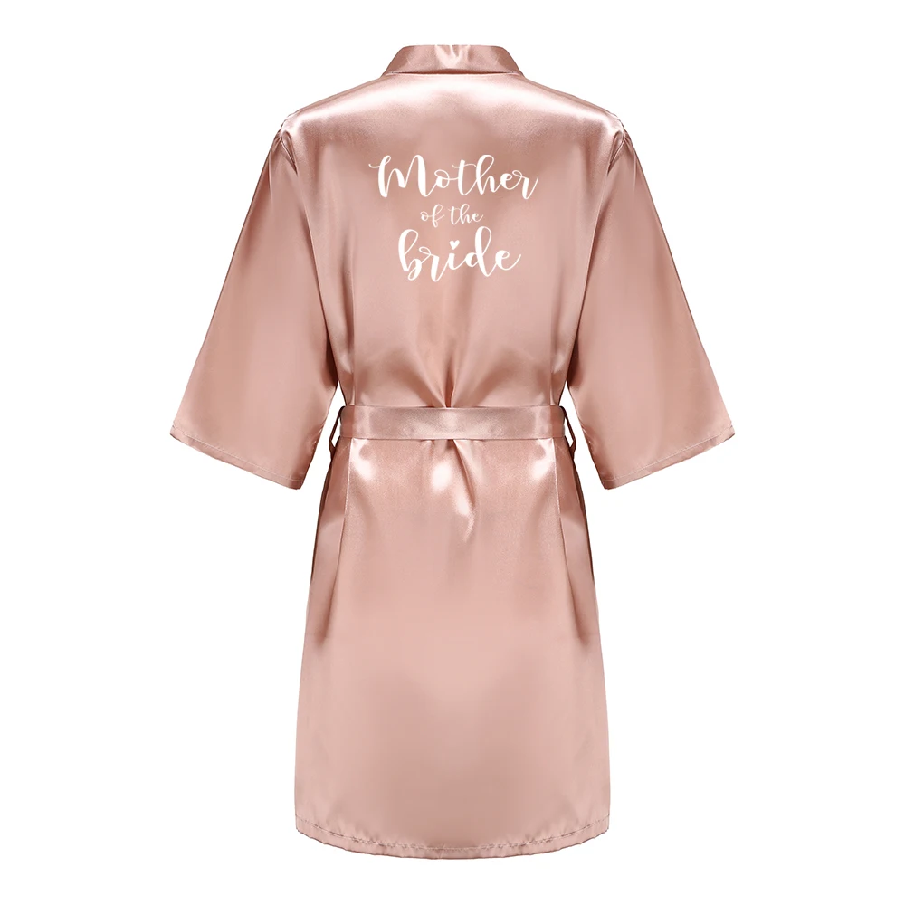Women's Satin Kimono Robes With White Letter Bride Bridesmaid Short Getting Ready Wedding Dressing Gown - Image 6