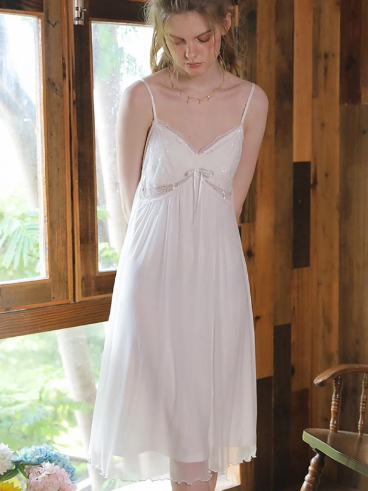 

Sexy Nightdreess Women Nightshirt Palace Style Cotton Long Dress Home Wear Nightgowns Female Nightwear Sleepwear Gown