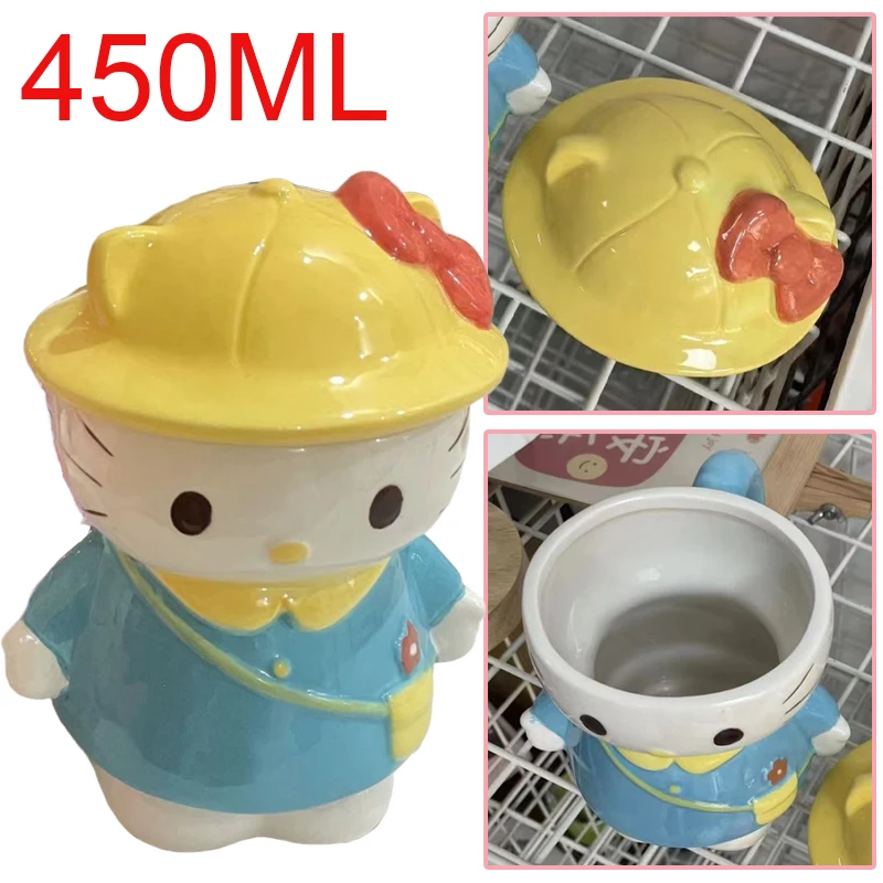 

450 мл кружка Sanrio Hello Kitty керамическая кофейная чашка с крышкой мультяшные чашки для воды офисная чашка для чая с молоком домашние кружки для завтрака посуда для напитков