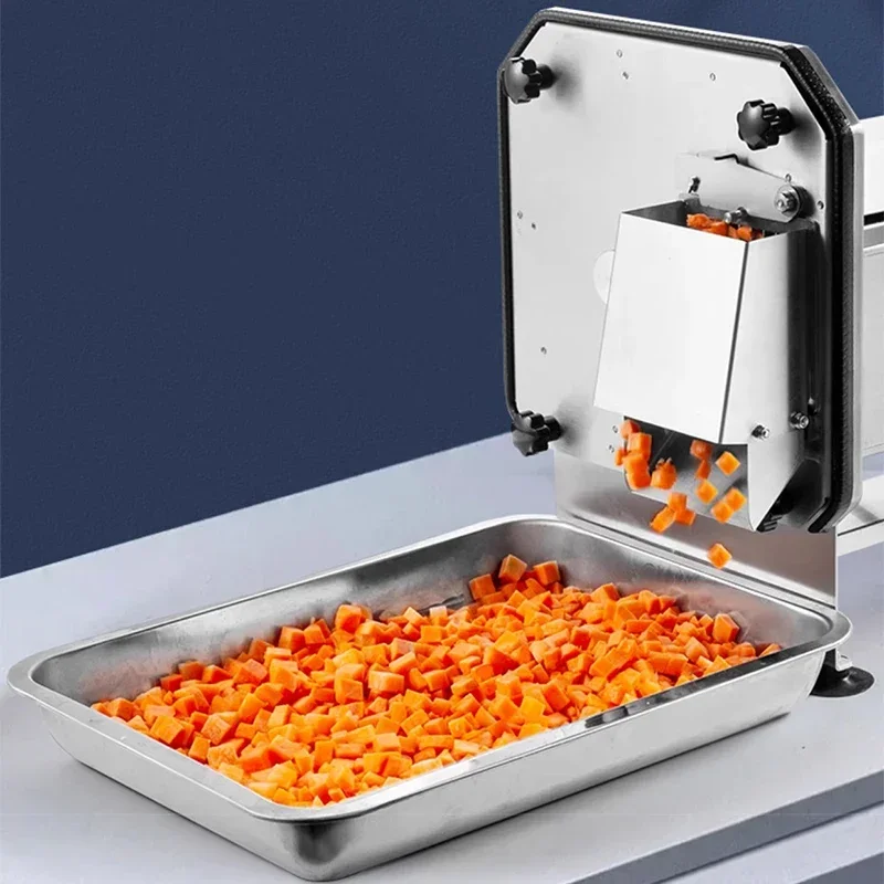 Máquina cortadora en cubitos eléctrica comercial de acero inoxidable, cortadora de verduras, frutas, patatas, cebolla y zanahoria, 225 KG/H