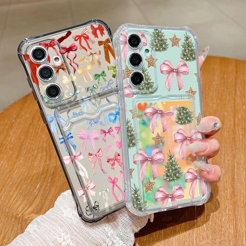 Colorful Bowknots Card Slot Case For Samsung A57 A37 A17 A56 A36 A16 A55 A35 A15 A54 5G S21 FE S22 S23 S24 S25 Plus S26 Ultra