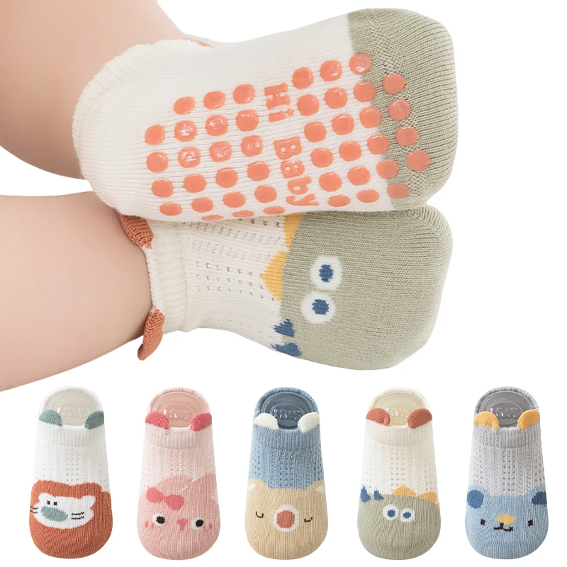 5 Pairs Baby Floor Socks Non Slip Cute Cartoon Infant Socks Mesh Breathable Toddler Gripper Socks For Boys Girls 0-3T