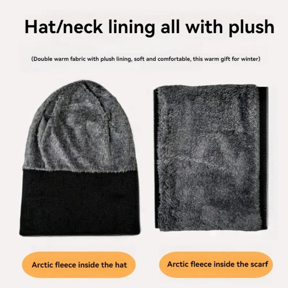เซ็ตหมวกผ้าพันคอแฟชั่นสำหรับผู้ชาย, ใหม่ฤดูใบไม้ร่วงฤดูหนาว2ชิ้น/เซ็ตหมวกถักหนาอบอุ่นคอป้องกันสีเรียบเพิ่มหมวกบุขนสัตว์