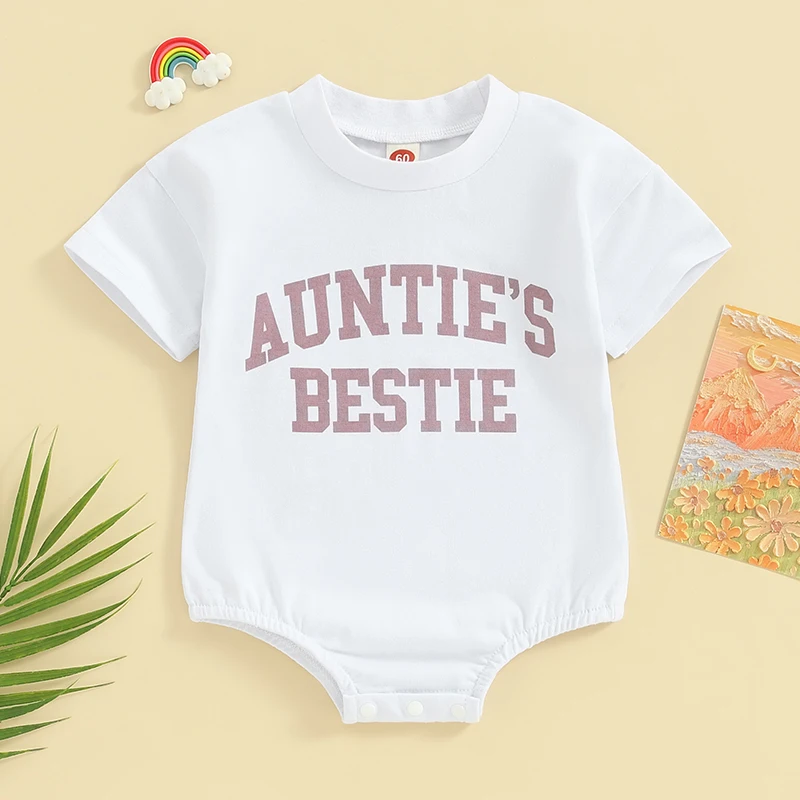 Infant Unisex Baby Summer Outfits Auntie s Besite Short Sleeve Crewneck Sweatshirt Romper  Gift for Boys Girls