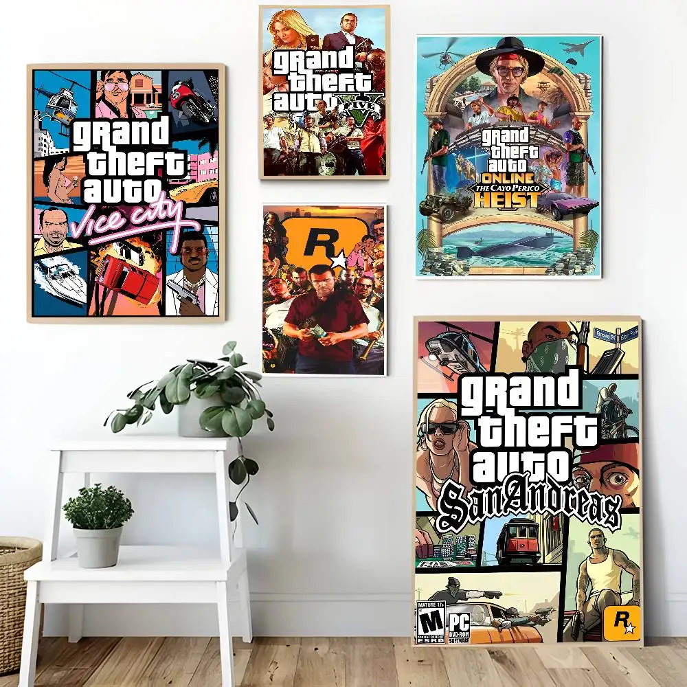 ملصق سيارات GTA 5 Grand Theft مطبوعات وملصقات ذات نوعية جيدة لغرفة عتيقة وبار مقهى ديكور منزلي