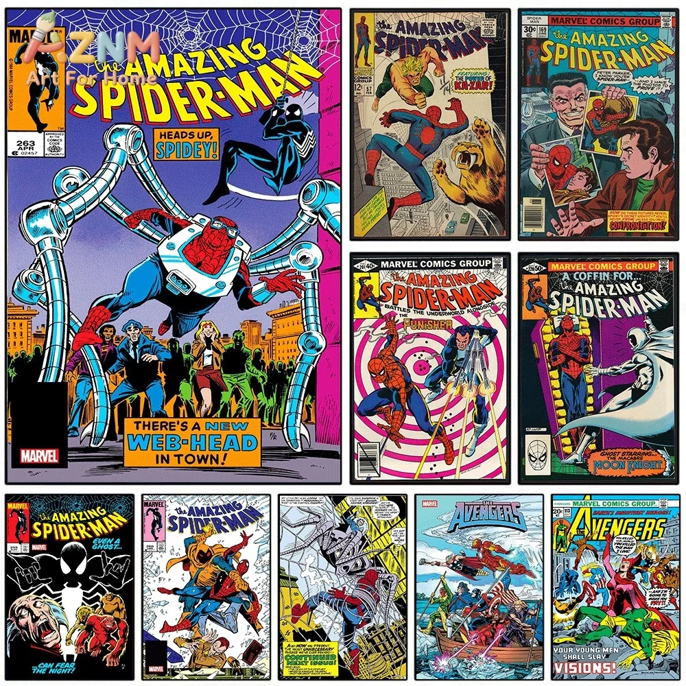 The Amazing Spider‑Man Retro Comic Cover Canvas Wall Art Print Poster Unframed Canvas Painting Home Living Room Bedroom Wall D