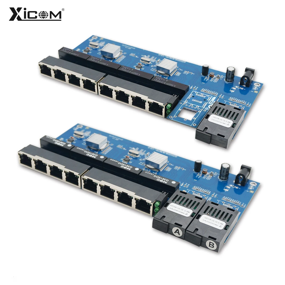 

PCBA Gigabit Fiber Optic Converter Board 8*RJ45 2*SC Fiber Ethernet Switch 10/100/1000M Optical Media Converter Single Mode