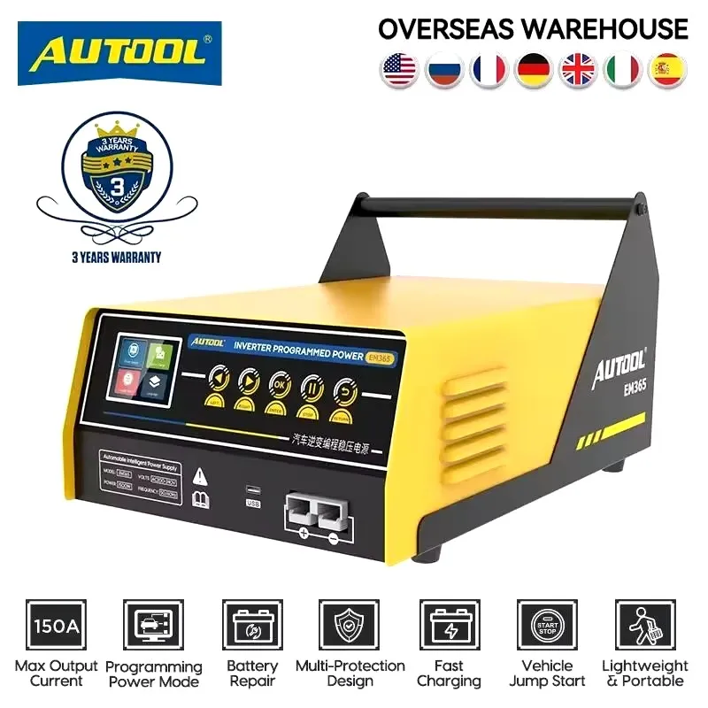 AUTOOL EM365 150A Car Battery Voltage Stabilizer ECU Programming Power Regulator Battery Charging Repair 400A Emergency Start