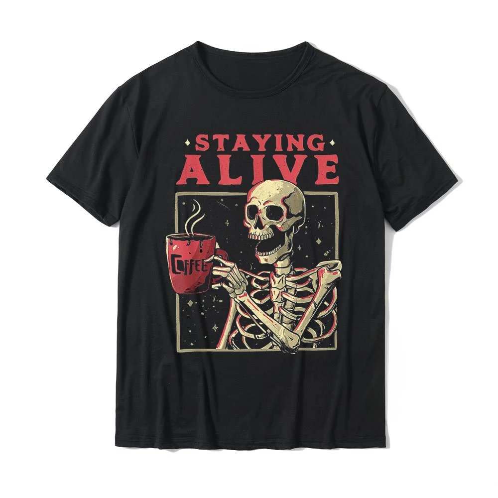 Living Skeleton Drinking coffee Fun Print Pattern Y2K Fashion Trend Casual Street Harajuku Summer Men Women Universal T-shirt