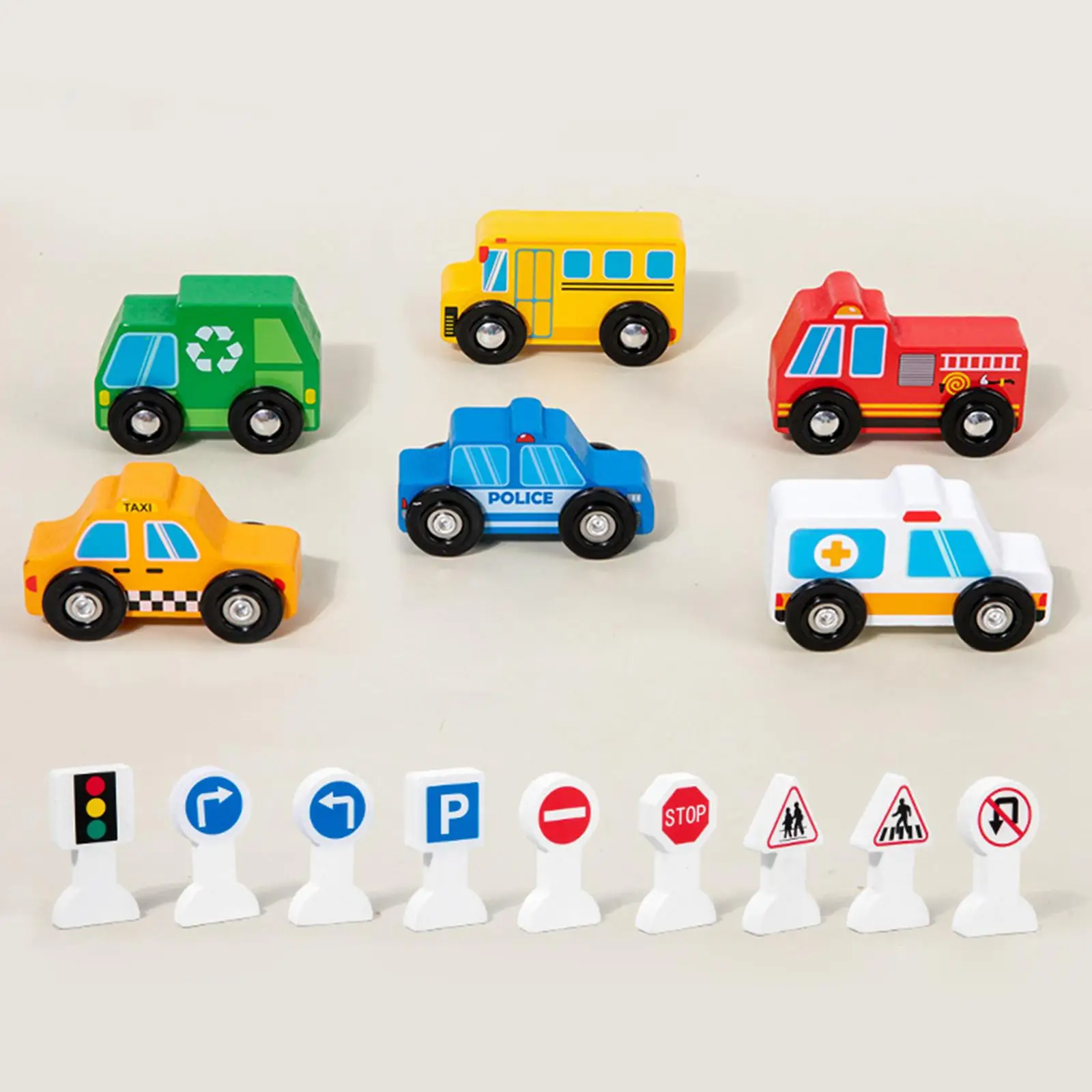 Toys Vehicles Wooden Street Signs Work Car Playset for Kids Children Girls