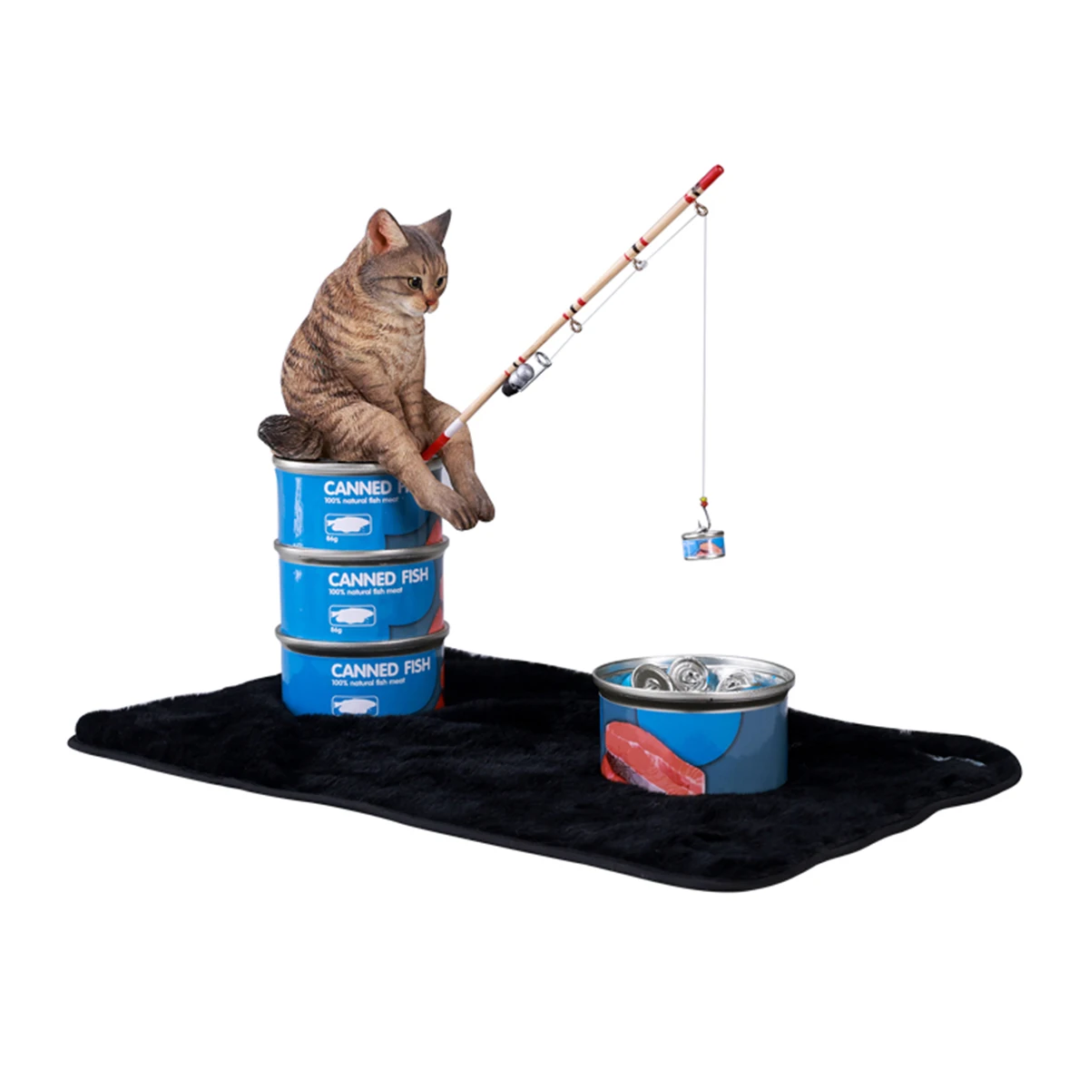 HIPLAY JXK Dream-Fishing Kitten Cat Figura de animal realista estática experta pintada a mano negra