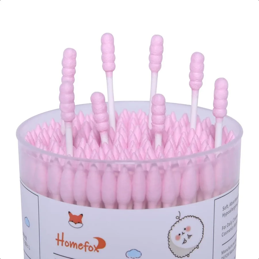 Pink Cotton Swabs Spiral Pointed 200 Count Organic Cotton Buds Double Side Tightly Wrapped Precision Cotton Tips Paper Stick So