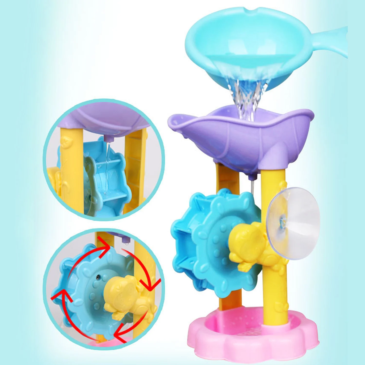 Waterwheel Bath Toys Set for Kids Bathroom Game Random Color Interactive Piglet Elephant Shower Watering Can Water Toys