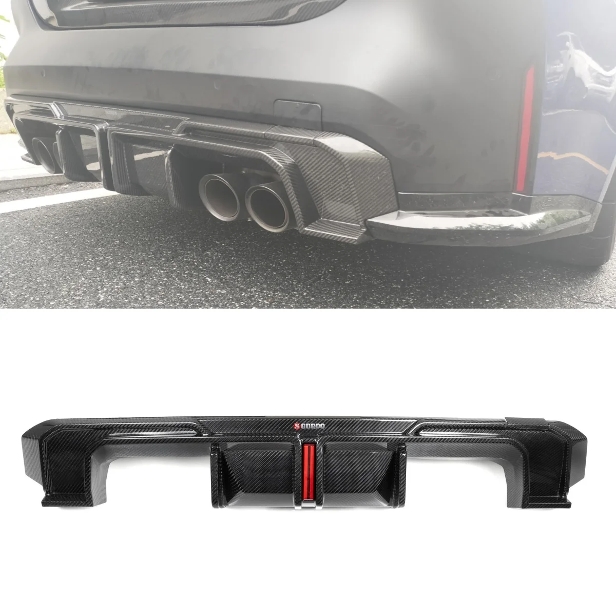 

SQ Style 100% Dry Carbon Fiber Rear Bumper Diffuser for M3 G80 4-door/M4 2-door 2021+ With LED Light Rear Diffuser