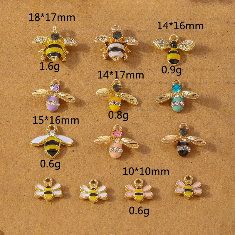 10 Stück niedliche Emaille-Strasssteine, Biene-Anhänger, Charms für Schmuckherstellung, Halskette, Ohrringe, DIY, Armband, Zubehör, Zubehör – Detail 8