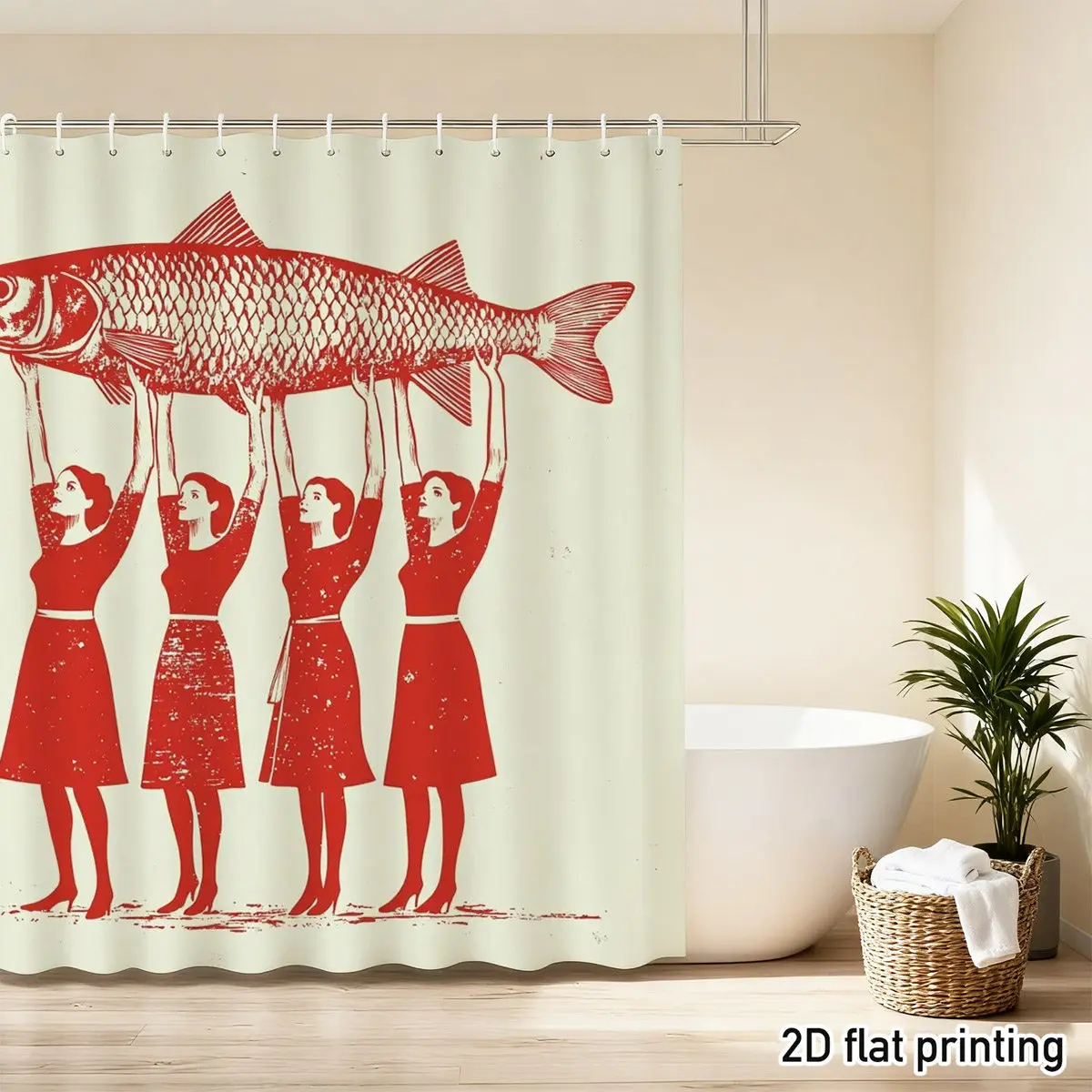 Unique Red Pop Art Fish and Women Group Shower Curtain Bath Decor Waterproof Bathroom Novelty Liner Home Shower Curtain Decorati