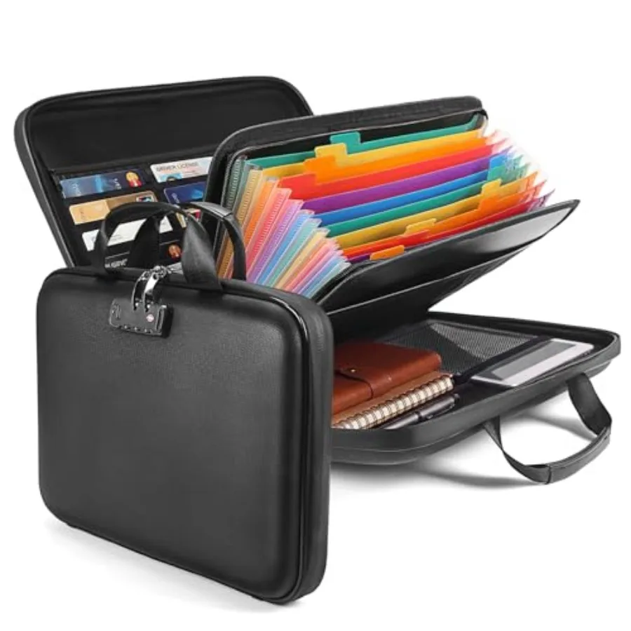 

Fireproof Document Boxes with TSA Lock, Upgraded 16 Pockets Fireproof＆Water Resistant File Organizer, Hard-Shell Safe Box for I