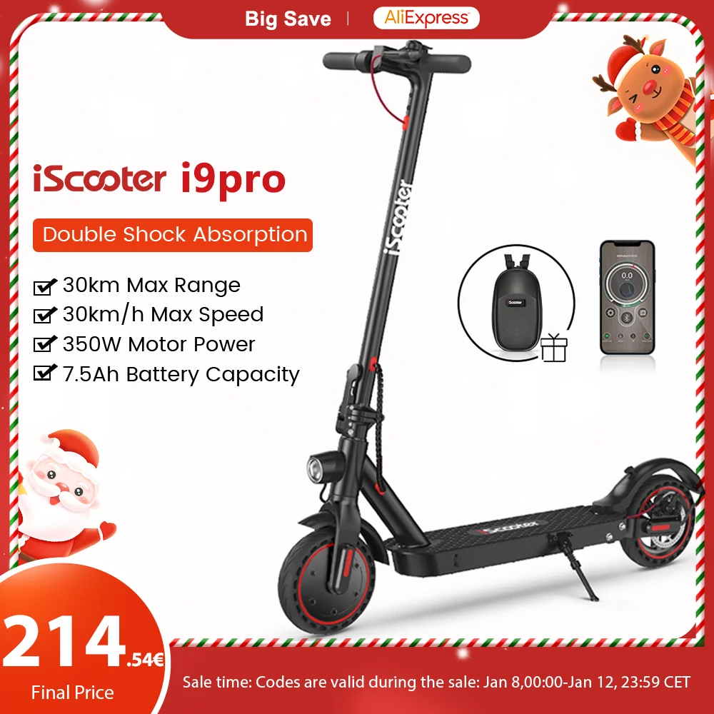 iScooter i9pro Electric Scooter 350W 7.5Ah Powerful Electric Kick Scooter 30km Max Range 30km/h Speed Electric eScooter With APP