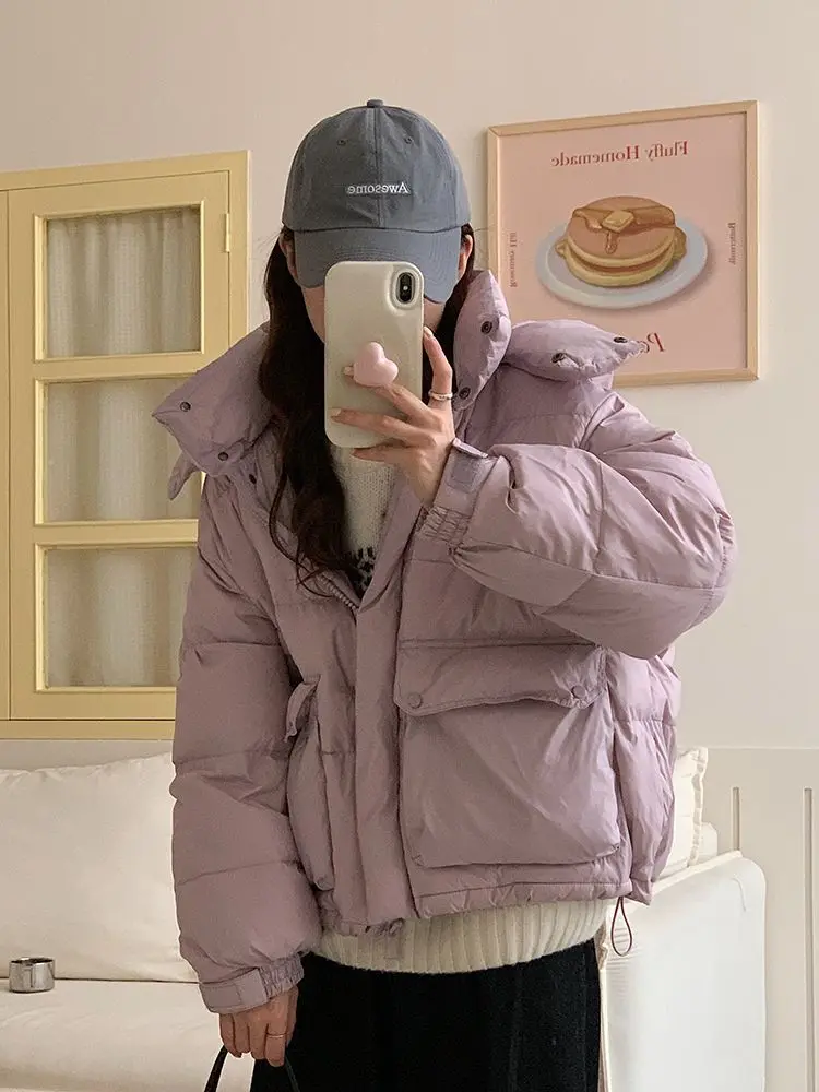 

2024 Winter Women Short Hooded Drawstring Thick Puffer Jacket Female 90% White Duck Down Coat Waterproof Warm Parkas R510