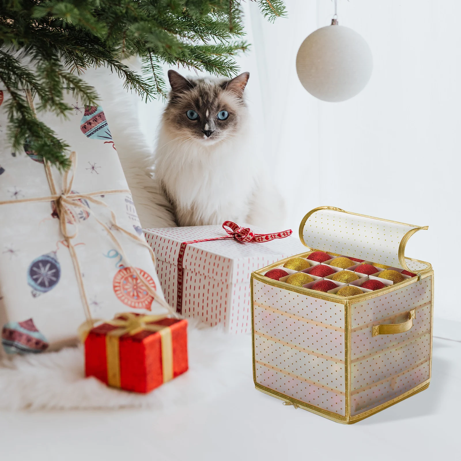 

75-Grid Christmas Decoration Storage Box Sturdy Foldable Ornament Box for Balls Garlands Home Hotel Party Xmas Storage Case