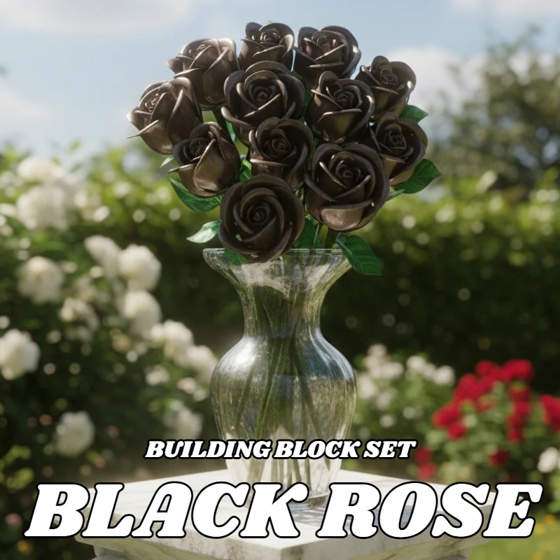 

Black Rose Bouquet Building Blocks Artificial Flowers Home Decor Assembly Flower Bricks Model Toys For Ideal Christmas Birthday