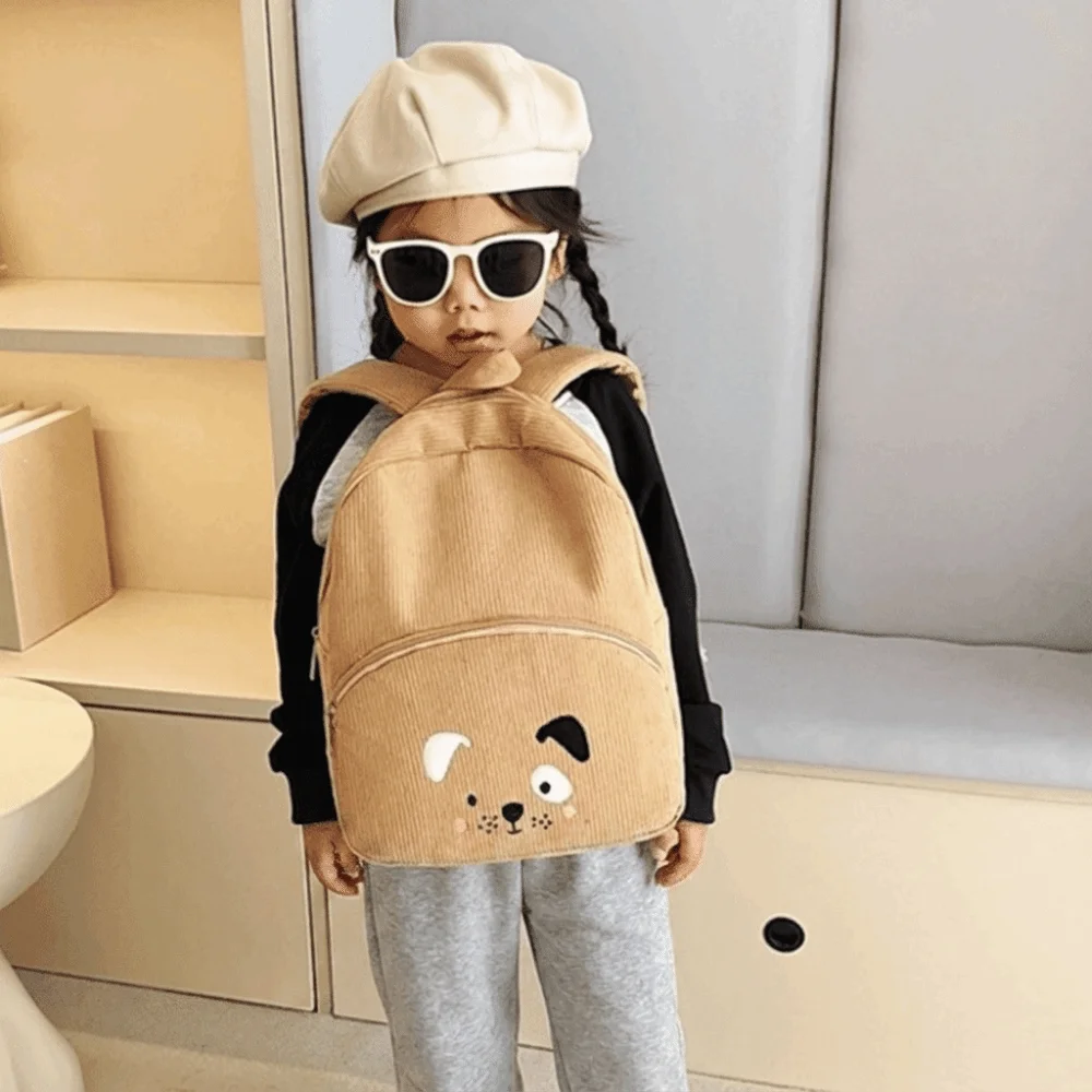 Creative Cartoon Bear Backpack Dog Solid Color Children Backpack Corduroy Large Capacity Animal Shoulder Bag Girls