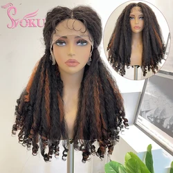 SOKU Highlight Ginger Lace Wig Pre-plucked Trendy Middle Part Synthetic Bouncy Curly Hair for Afro Black Women 20 Inch Daily Use